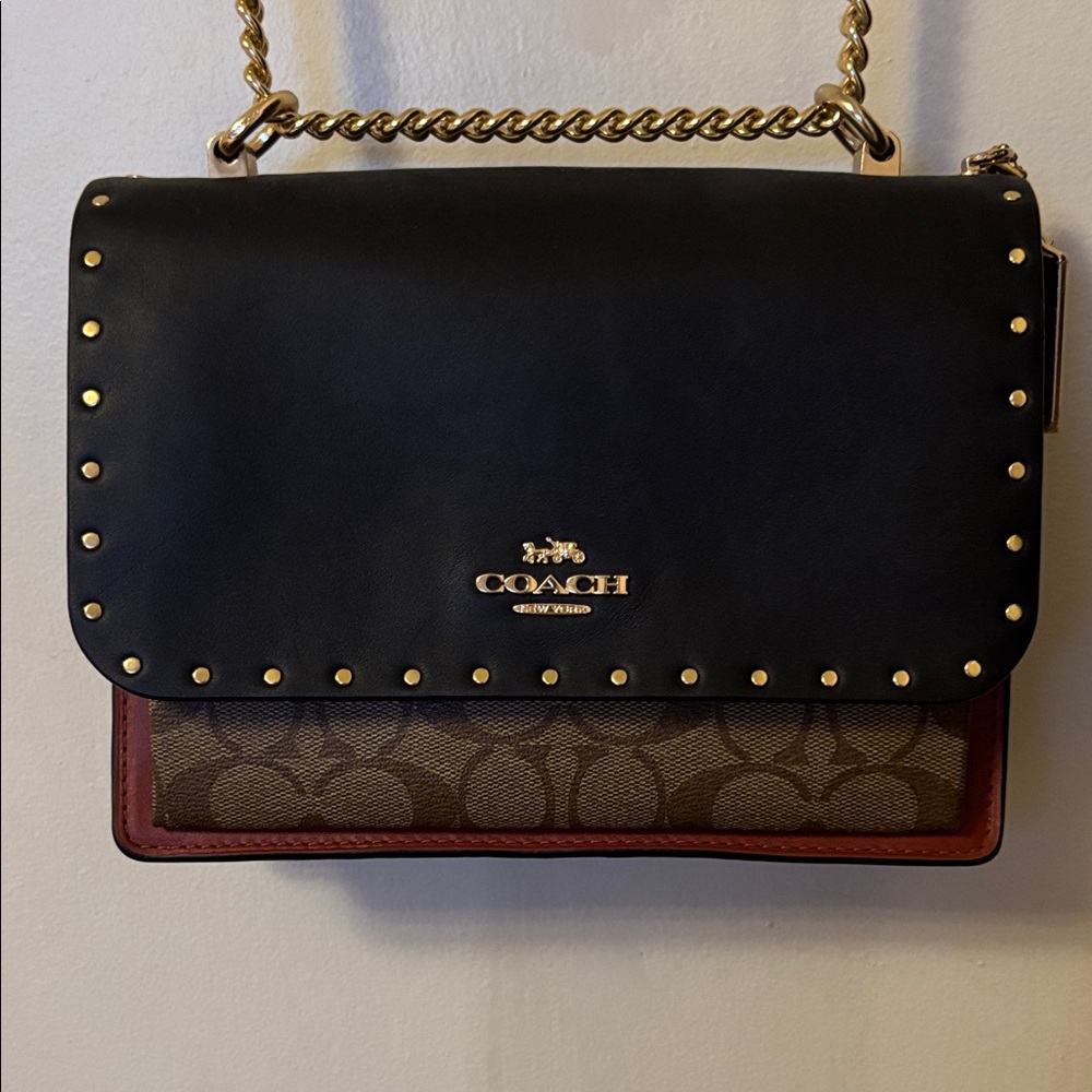 Coach Black and Brown Shoulder Bag with Gold Accents